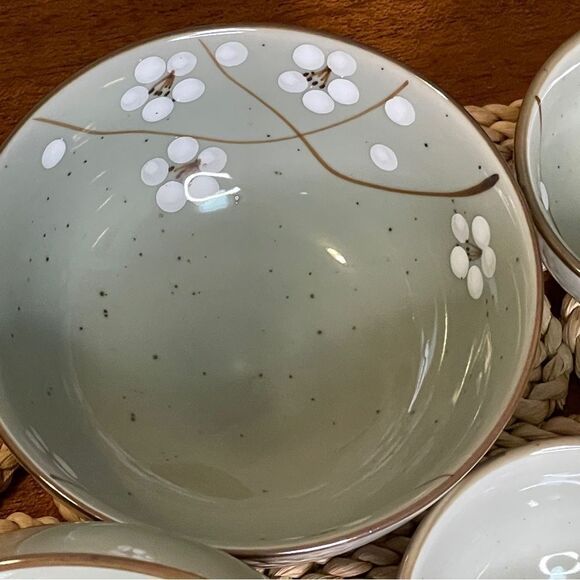 World Market Elegant Floral Soup and Dipping Sauce Bowls Set Celadon Green White - Picture 3 of 14